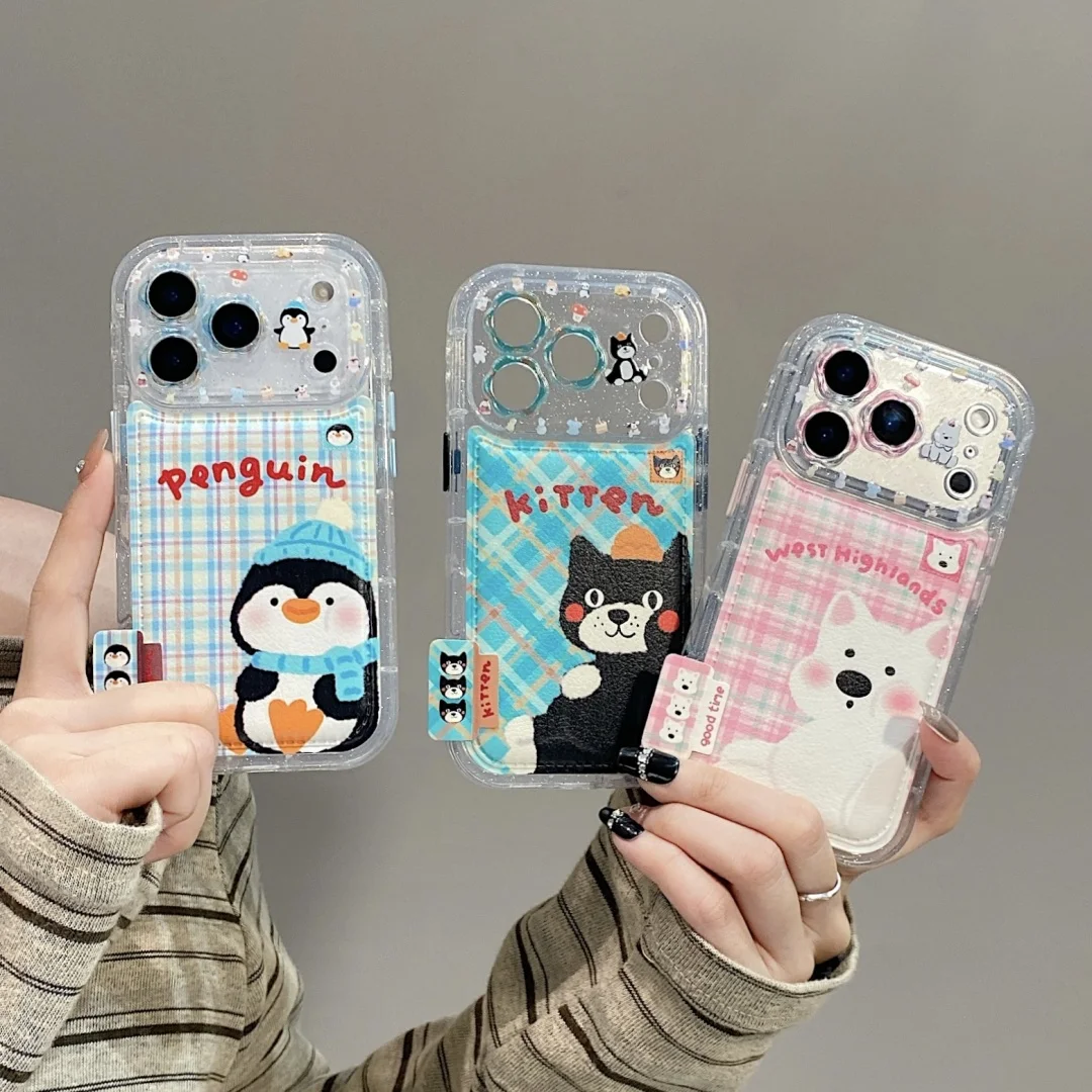 

Cute Penguin West Highlands Animal Phone Case for iPhone 16 15 14 13 Pro Max Plus Airbag Anti Fall Clear Back Cover