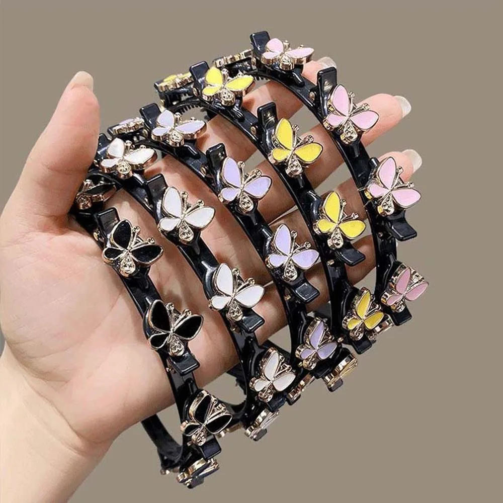 

Fashion Elegant Hair Bands with Clips Shiny Sweet Rhinestone Bangs Clip Headband French Style Headwear Hairband Daily