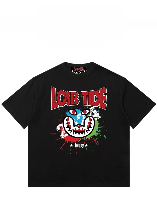 Camiseta Losb de algodón puro estilo streetwear americano, cuello redondo holgado, manga corta, para hombre, estilo urbano, primavera-verano