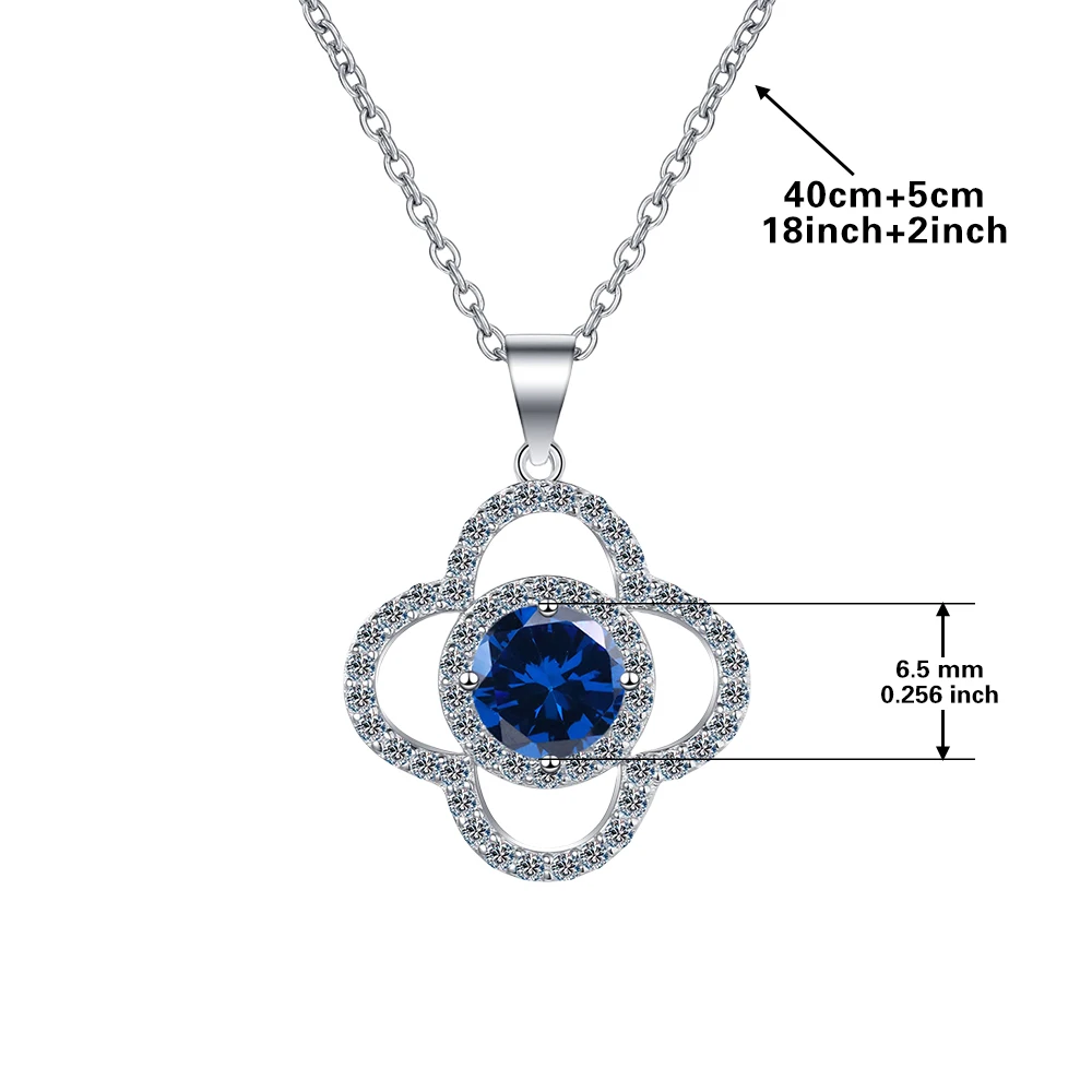 S925 silver Platinum plating inlaid with Tanzanite blue zircon Four-Leaf Clover round pendant,clavicle chain necklace women