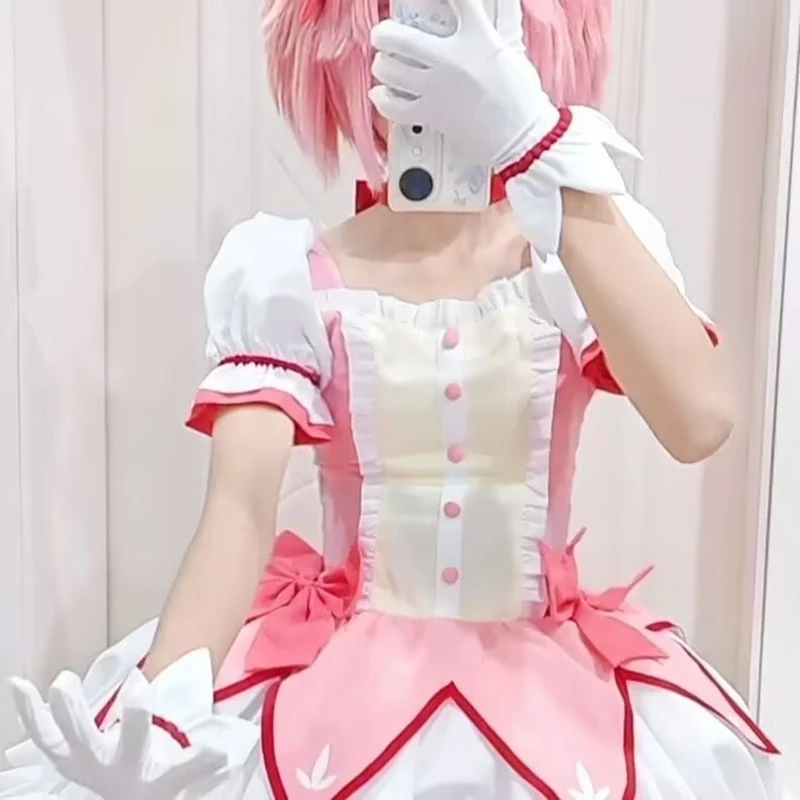 Kaname Madoka Cosplay Costume Wig Anime Puella Magi Madoka Magica Pink Dress Halloween Party Uniform Outfit for Women - view 6
