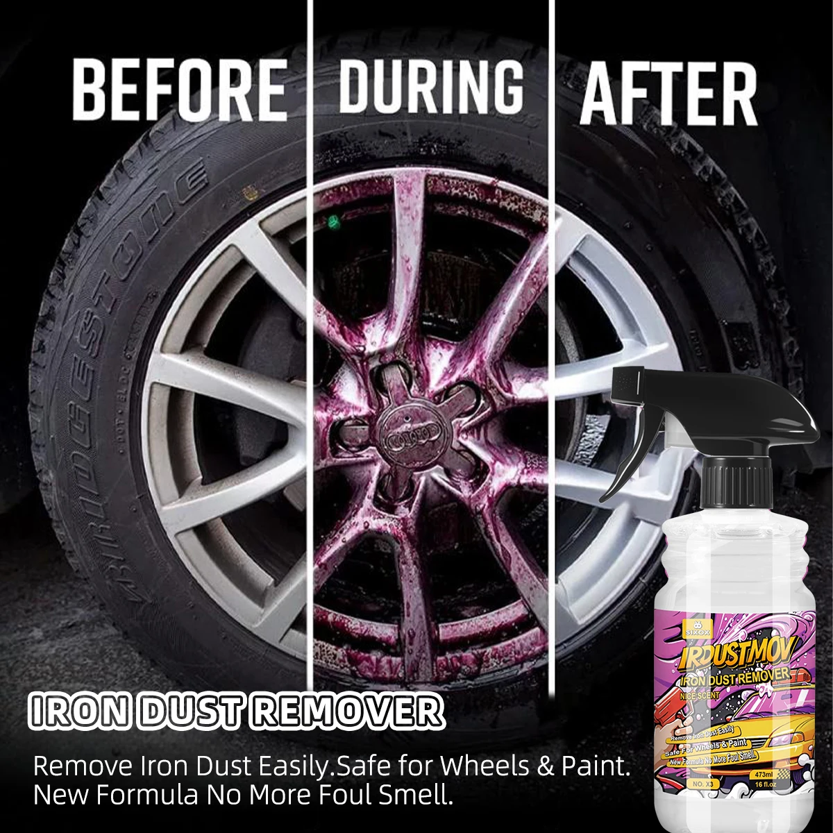 Car Iron Powder Remover Rust Spray for Metal Auto Wheels,Rim Care - Super Rust Dust Remover & Metal Surface Defender X3