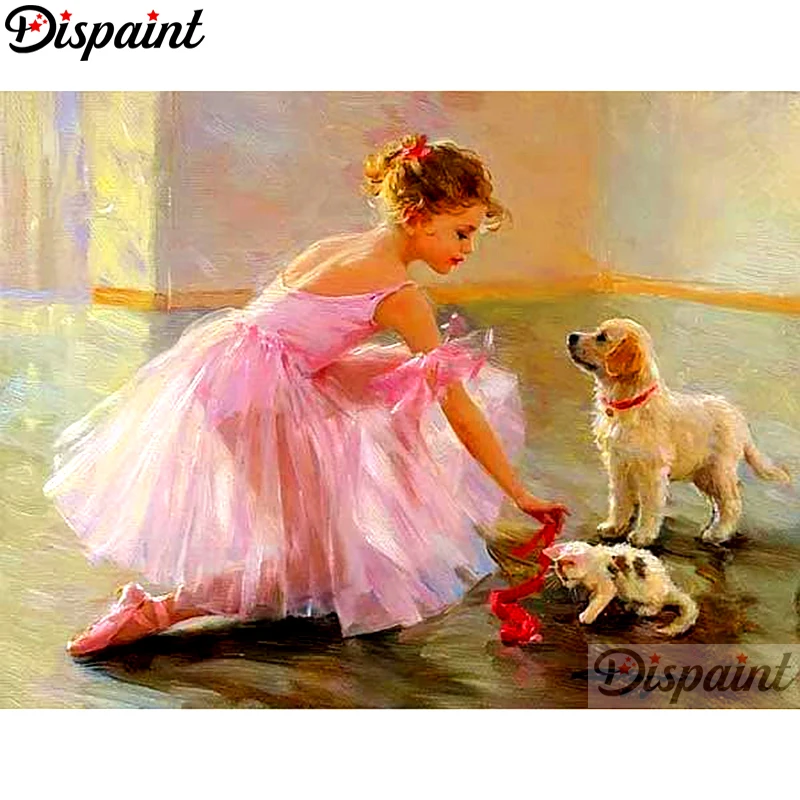 

Dispaint Full Square/Round Drill 5D DIY Diamond Painting "Girl dog" Embroidery Cross Stitch 3D Home Decor A10842