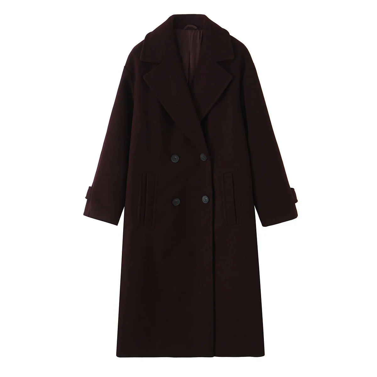 Cross-border European and American style women's autumn new vintage style double-breasted woolen coat with turned-down collar