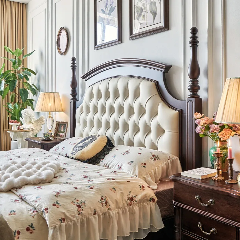 American solid wood  walnut all solid wood walnut master bedroom soft bag leather double  wedding  1.8m high box bed