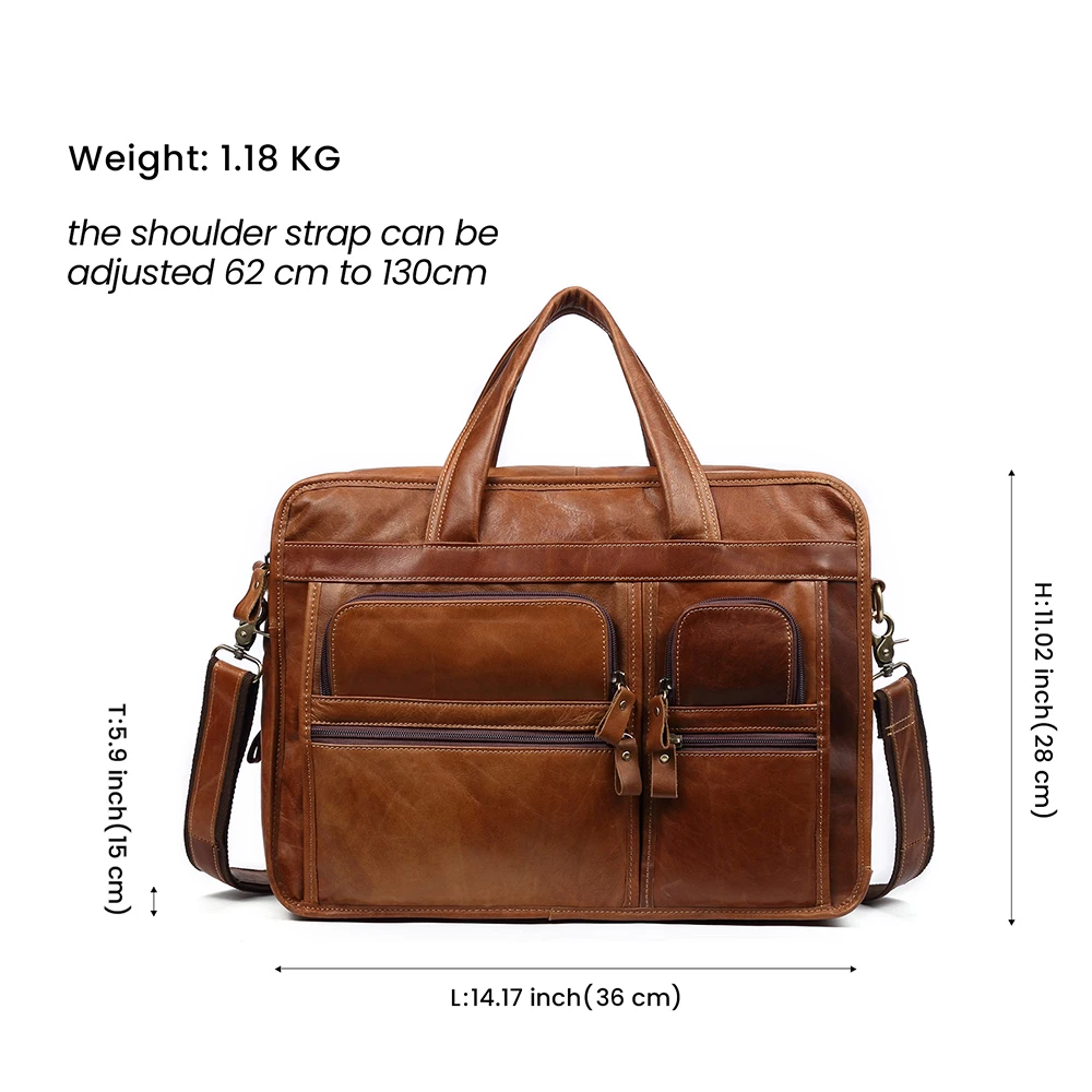 Genuine Leather Men‘s’ Briefcase Laptop Casual Business Tote Bags Shoulder Crossbody Bag Men's Handbags Large Travel Bag