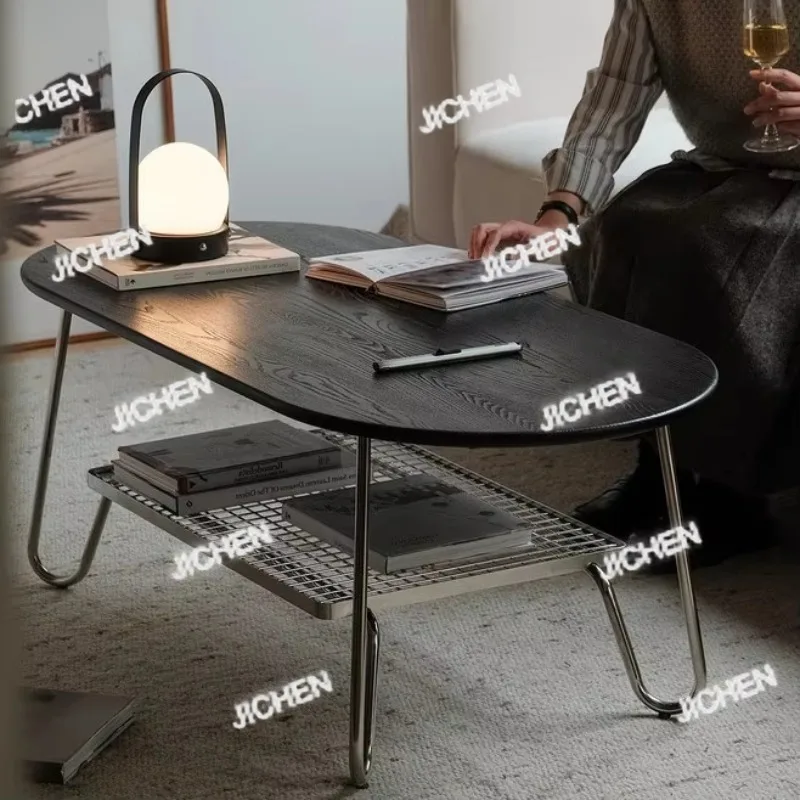 

Журнальный столик ZCC для гостиной, бытовой, из нержавеющей стали, средневековый, овальный, простой, чайный столик из цельного дерева