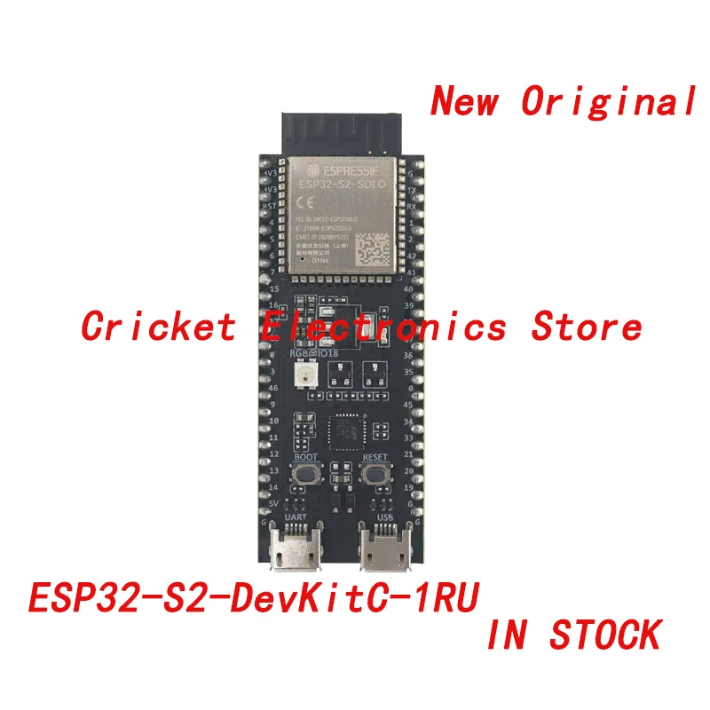 ESP32-S2-DevKitC-1RU General-Purpose Development Board, Embeds ESP32-S2-SOLO-U, 4 MB Flash and 2 MB PSRAM, with Pin Header