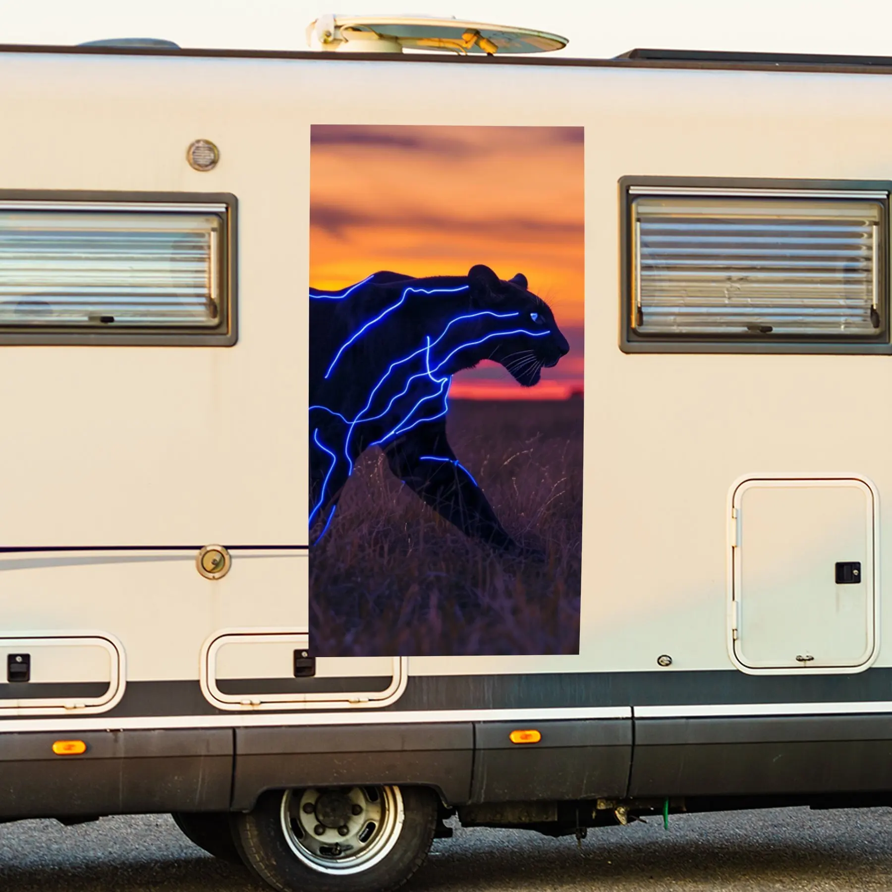 

Неоновая пантера в закате, наклейка на автомобиль, виниловая наклейка на сторону моторики дома, водонепроницаемая самоклеящаяся виниловая наклейка на сторону