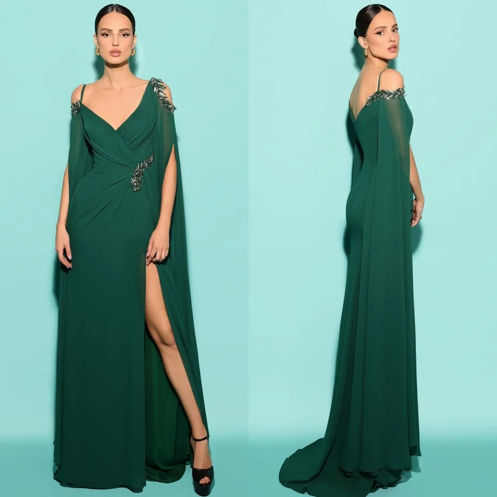 

Customized High Quality Formal Chiffon Sequined Pleat Straight Off-the-shoulder Long Dresses Bespoke Occasion Dresses Elegant