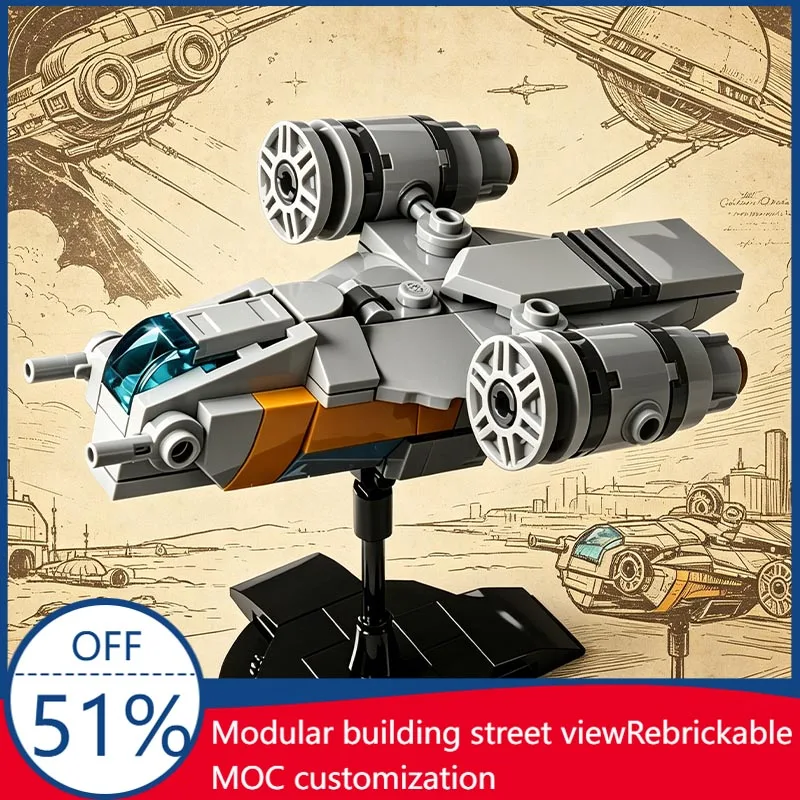 100pcs Sci Fi Micro Razor Crest Space Ship Model Custom Building Blocks Diy Assembly Educational Toy Creative Collection Display