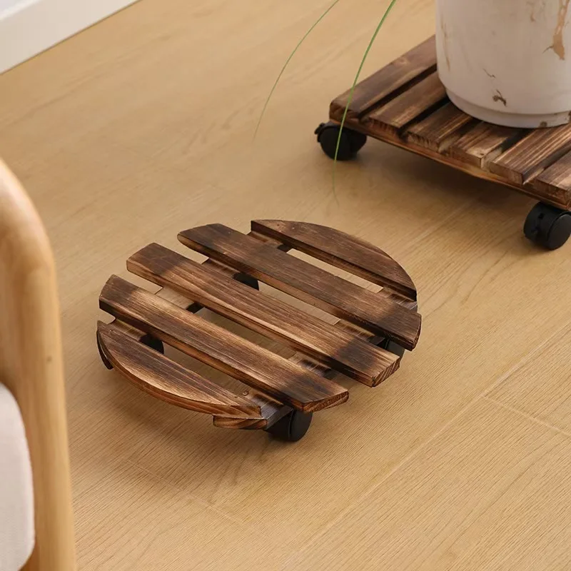 Schwerlast-Rollpflanzenständer aus dickem Massivholz mit 360°-Drehung ° Kunststoffrollen Multifunktionaler Beweglicher Pflanzwagen – Detail 12