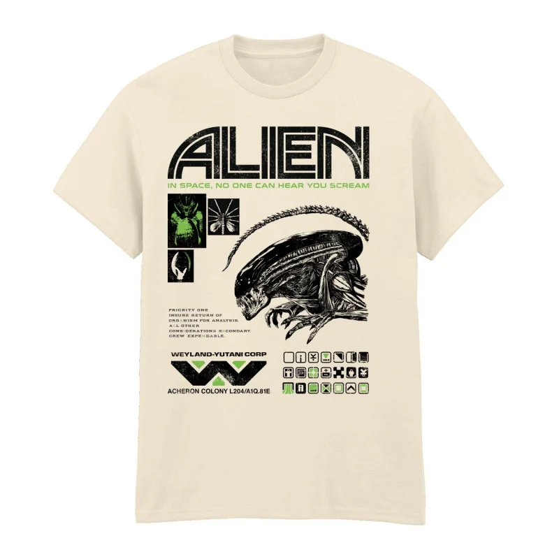 

0410 Sci-Fic Alien Gift T-Shirt Weyland Horror movie Xenomorp 100% cotton Short Sleeve Graphic clothes All size tops S-6XL