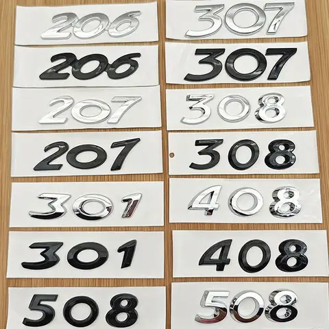 3D ABS Self-Adhesive Numbers 206 207 301 307 308 408 508 Logo Emblem Car Rear Trunk Sticker Badge Decal For Peugeot Accessories