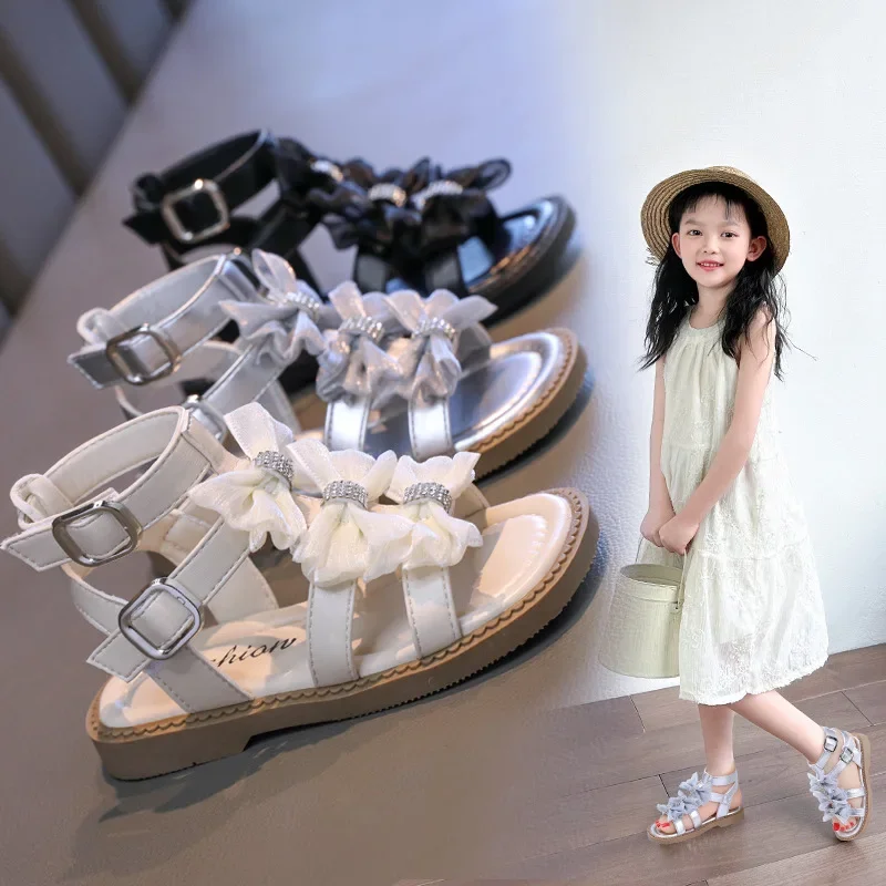 

Children's Roman Sandals Fashion Rhinestone Bow Girls' Princess Sandals Summer Soft Sole Anti Slip Baby Kid's Casual Sandals
