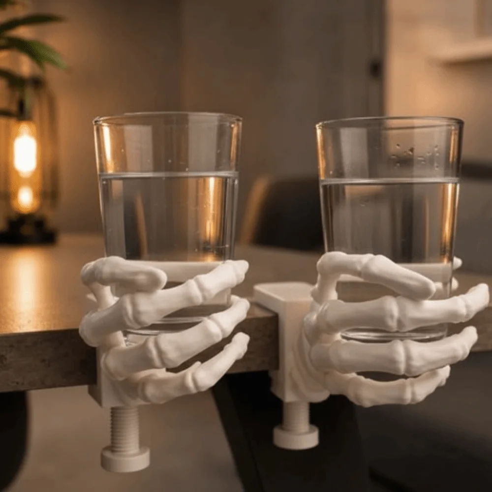 Clamping Skeleton Cup Holder Sturdy Creative Desk Edge Clamp Novelty Solid Color 3D Printed Mug Stand Apartment