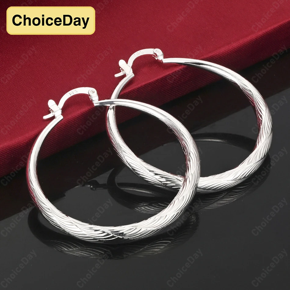 

ChoiceDay 925 Sterling Silver 40mm Delicate Round Earrings Women Jewelry Accessories Party Wedding Fashion