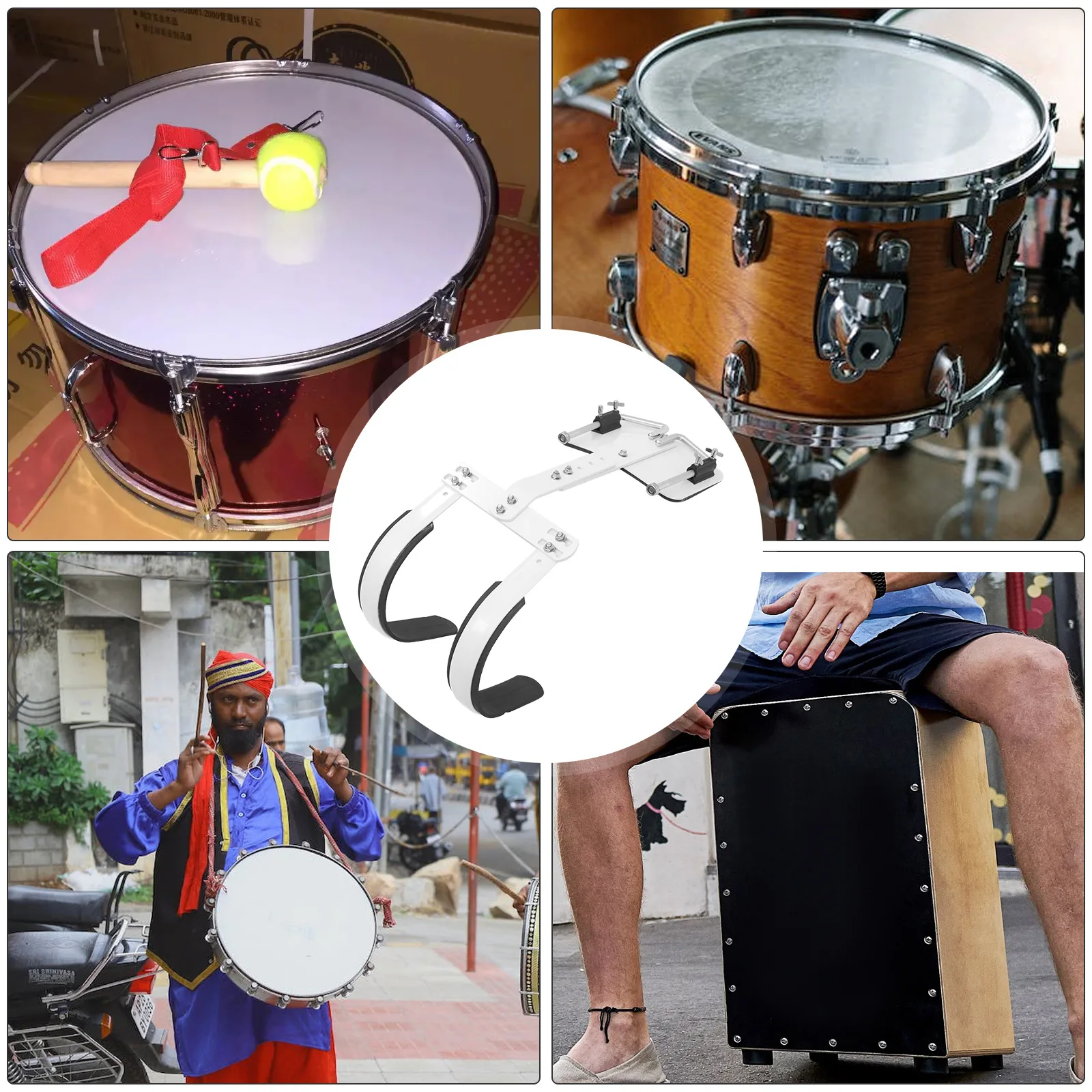 

Snare Drum Back Frame Adjustable Carrier Kit Shoulder Strap Aluminum Alloy Accessories White