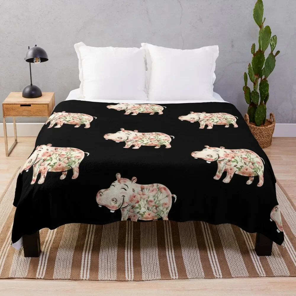 

Hippos lover Roses Flower Hippopotamus Throw Blanket Decoratives Baby christmas gifts Luxury Thicken Blankets