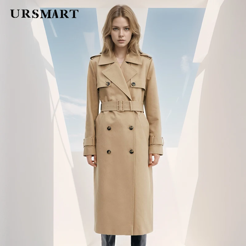 Classic Women's Khaki Trench Coat – Double-Breasted Cotton Raincoat Timeless Elegance