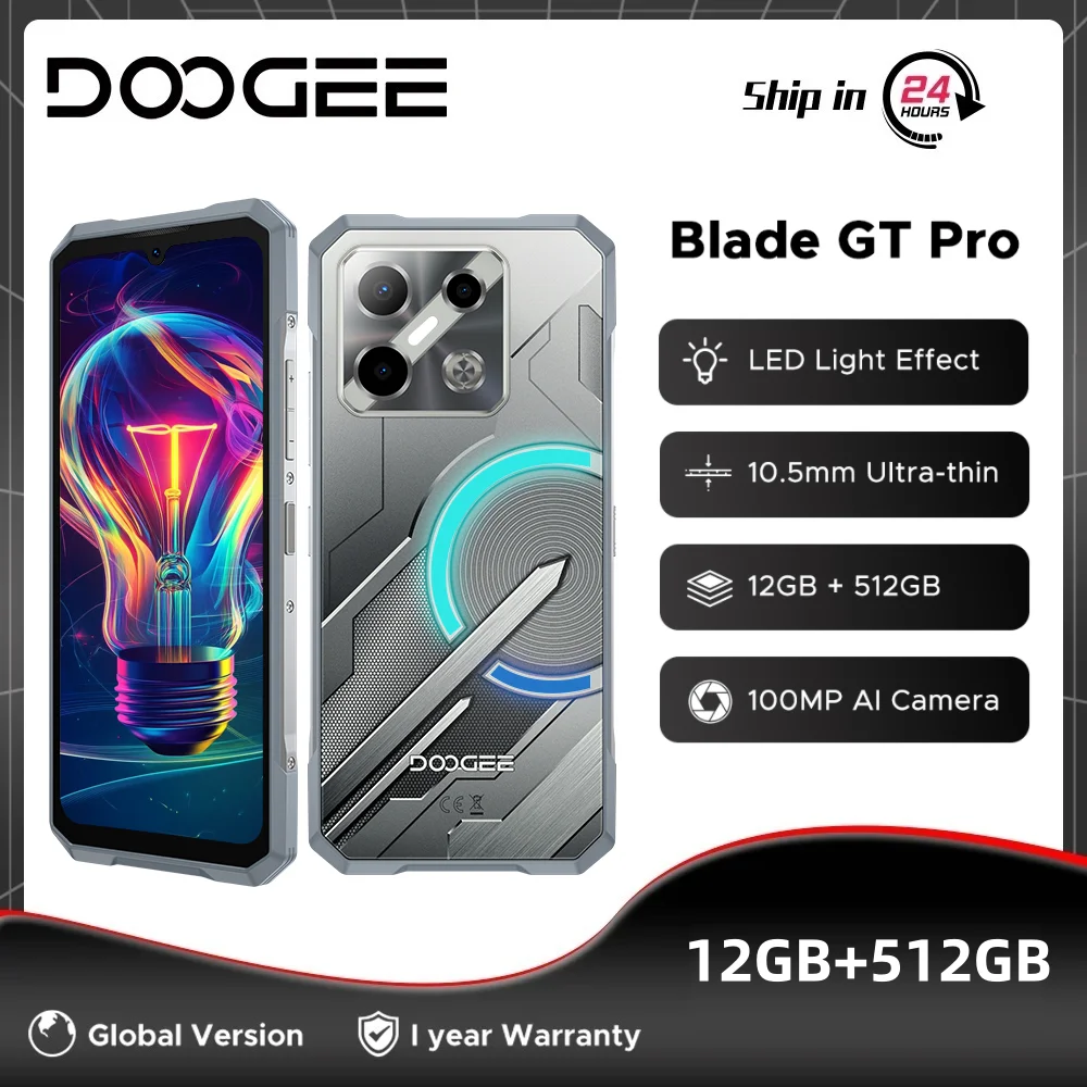 Global Version DOOGEE Blade GT Pro Rugged Phone LED Light Effect 12GB 512GB 6.72” FHD+ 120Hz Dimensity 7025 100M 100MP AI Camera
