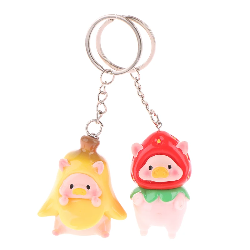 3D Cute Banana Pig Strawberry Pig Keychain Cartoon Resin Piggy Keyring Wallet Pendant Backpack Charms Car School Bag Decor Gifts