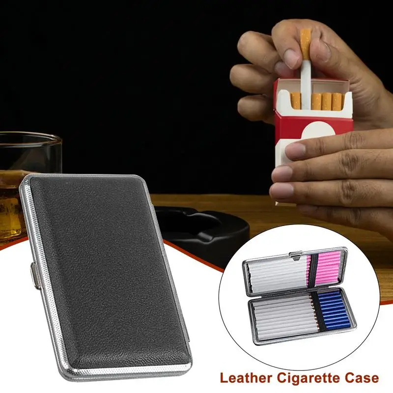 Leather Cigarettes Case Classic 20-piece Cigarettes Carrying Box Reusable Multifunctional PU Leather Cigarettes ContainerMetal