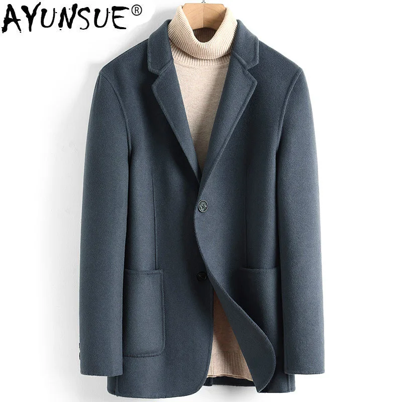 

AYUNSUE Men's Wool Coat Casual Double-sided Wool Jacket Blazer Slim Fit Mens Coats Overcoat Abrigo Hombre 2020 4885 KJ3623