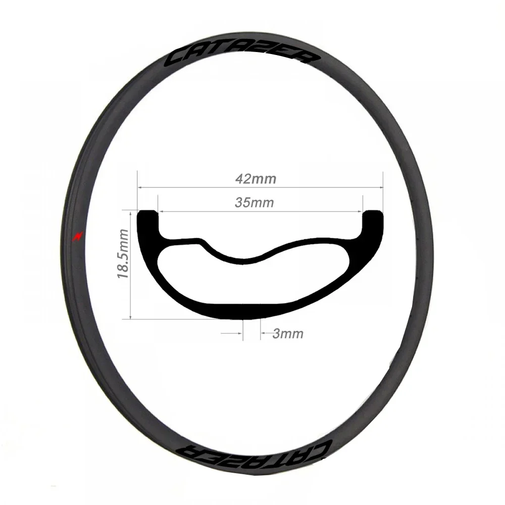 CATAZER 29er Ultralight MTB Carbon Rim 42X18.5mm Bicycle Tubeless Rims Asymmetric Hookless Carbon Rim