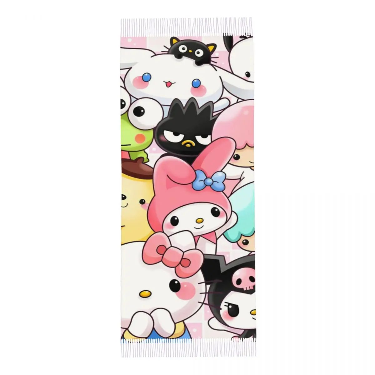 Женский шарф с бахромой Sanrio с персонажами Kuromi, большой зимний женский шарф, мелодия, подарки, шарфы из пашмины