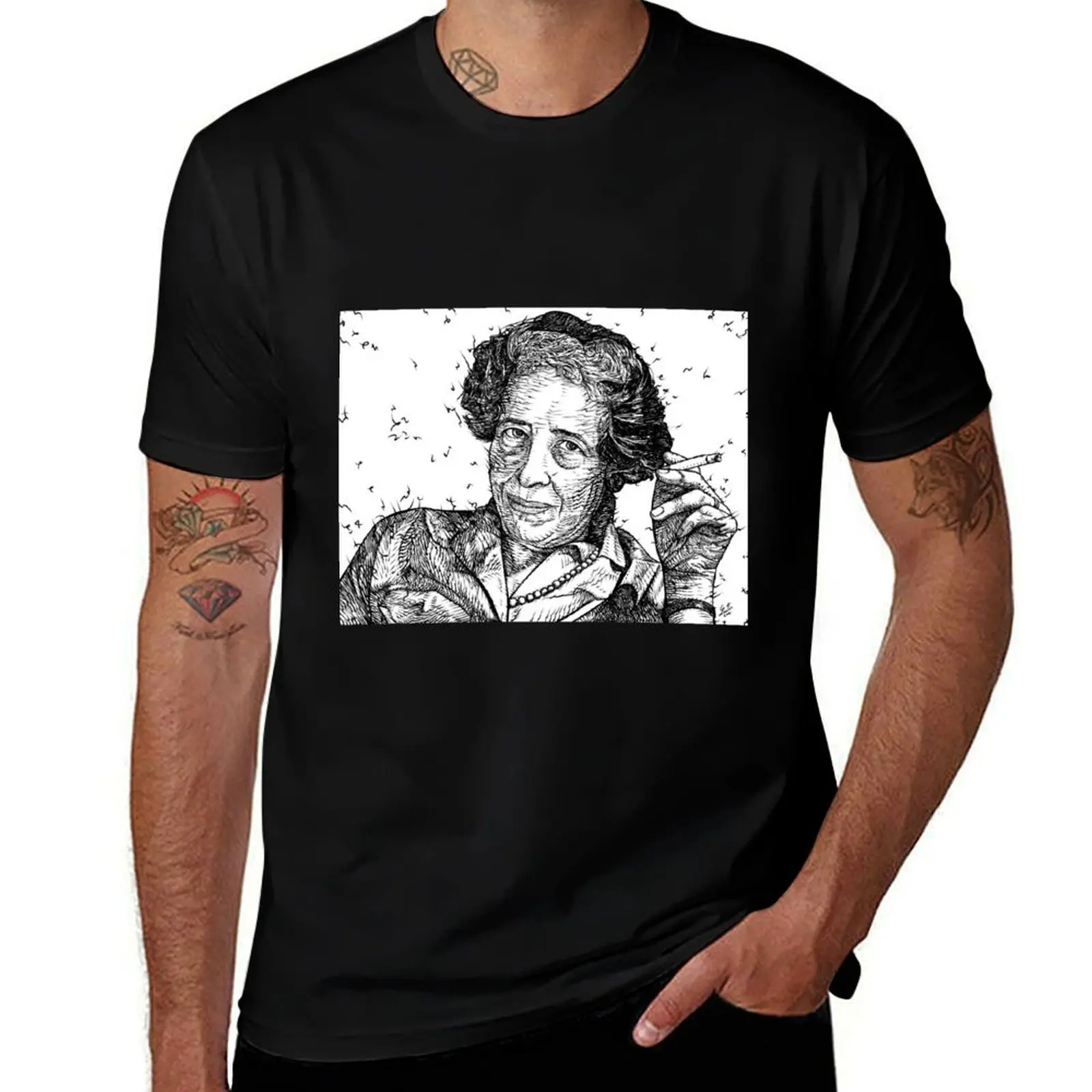 HANNAH ARENDT ink portrait .1 T-Shirt Basic Simple Casual Short Sleeve Tee T-Shirt