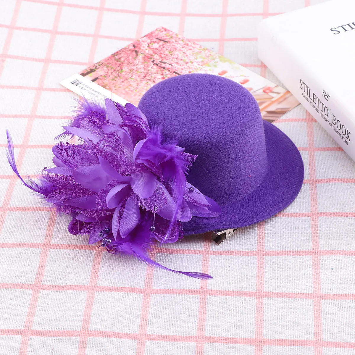 

13 см фиолетовая мини-шляпа с цветком, заколка для волос, марлевая нежная свадебная заколка для волос, вечерние головные уборы, свадебные аксессуары для волос для женщин