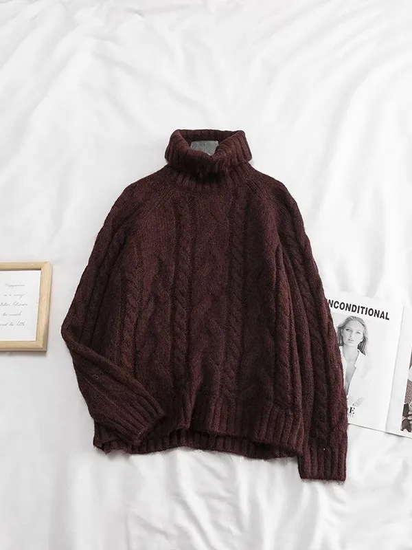 Maglione lavorato a maglia a collo alto da donna Thiened ort Sle sciolto Autunno Inverno Abbigliamento interno Casual Confortevole fibra di poliestere