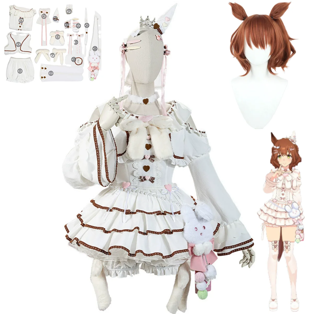 Game Umamusume: Pretty Derby Aston Machan Woman Sexy Birthday Party Suit Cosplay Costume White Princess Dress Lolita Skirt Wig - Detail 1
