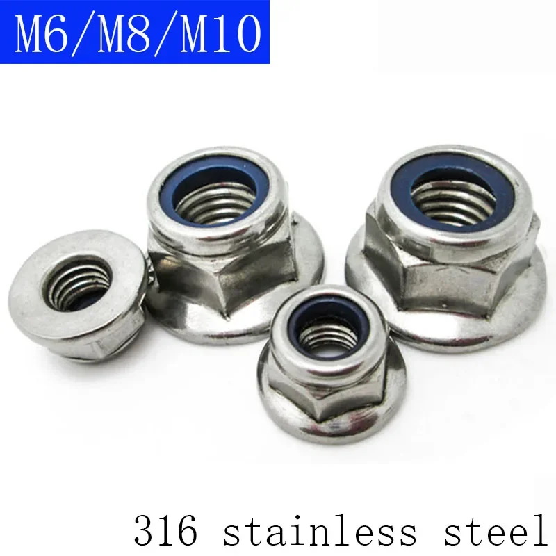 M6 M8 M10 316 Stainless Steel Flanged Nyloc Nuts Flange Nylon Insert Locking Nut Hexagon Nuts