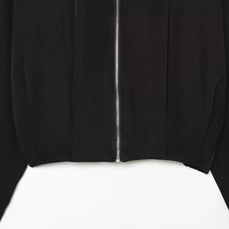 HXAO Kurze, lockere Jacke, Damen-Bomberjacke, Herbst, lässig, schwarz, rot, Oberbekleidung, Stehkragen, Reißverschluss, Oberteil für Damen, Bürojacke – Detail 9