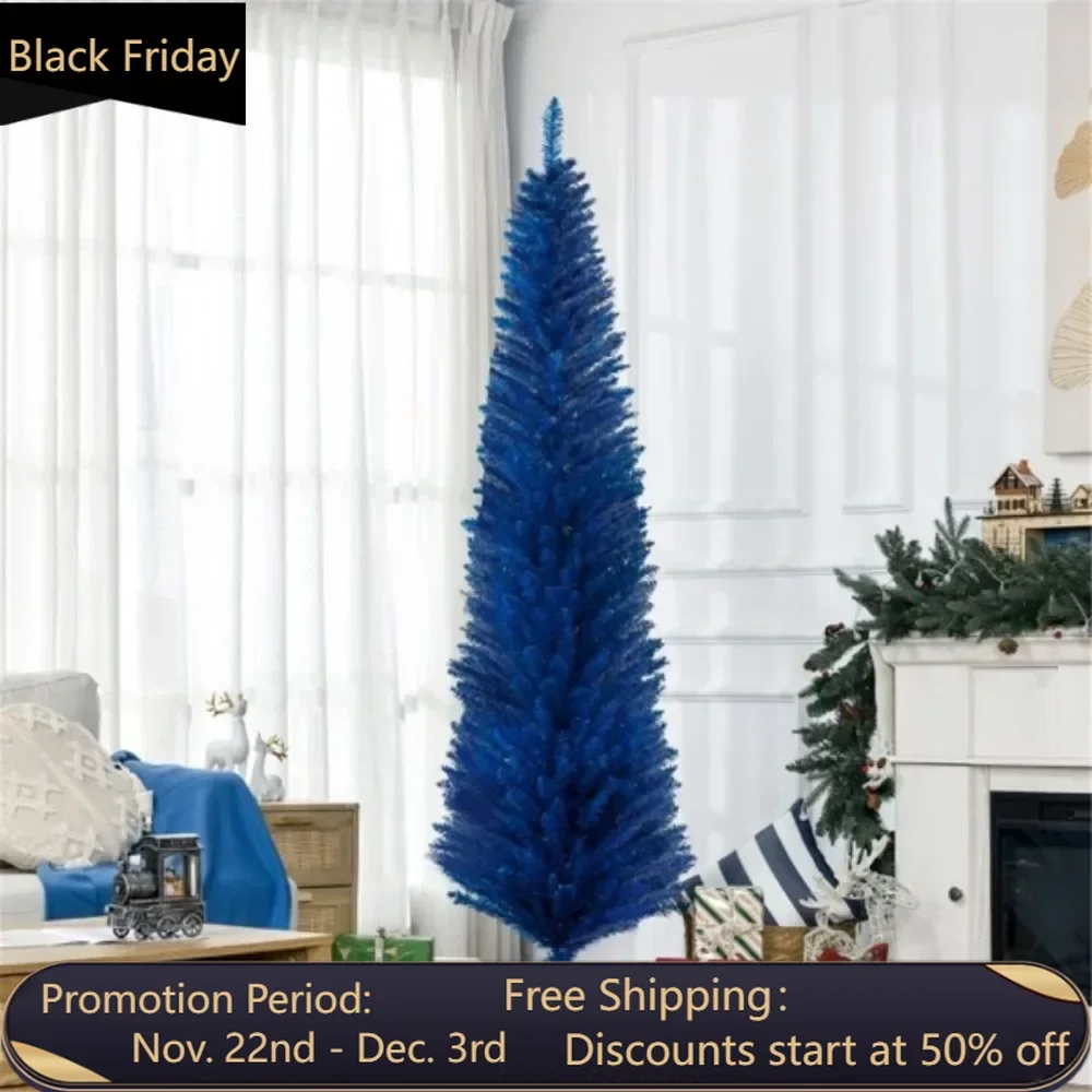 The 7-foot-tall artificial Christmas tree comes in a slim pencil pattern, with 499 branches adding a lush look to the tree