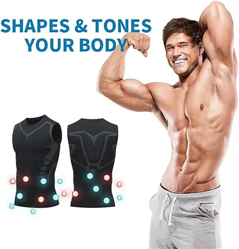 Men\'s Ionic Shaping Vest Ice-Silk Slimming Vest Body Shaper Compression T-Shirts Tank Top Tummy Control Quick-dry Fitness Shirts