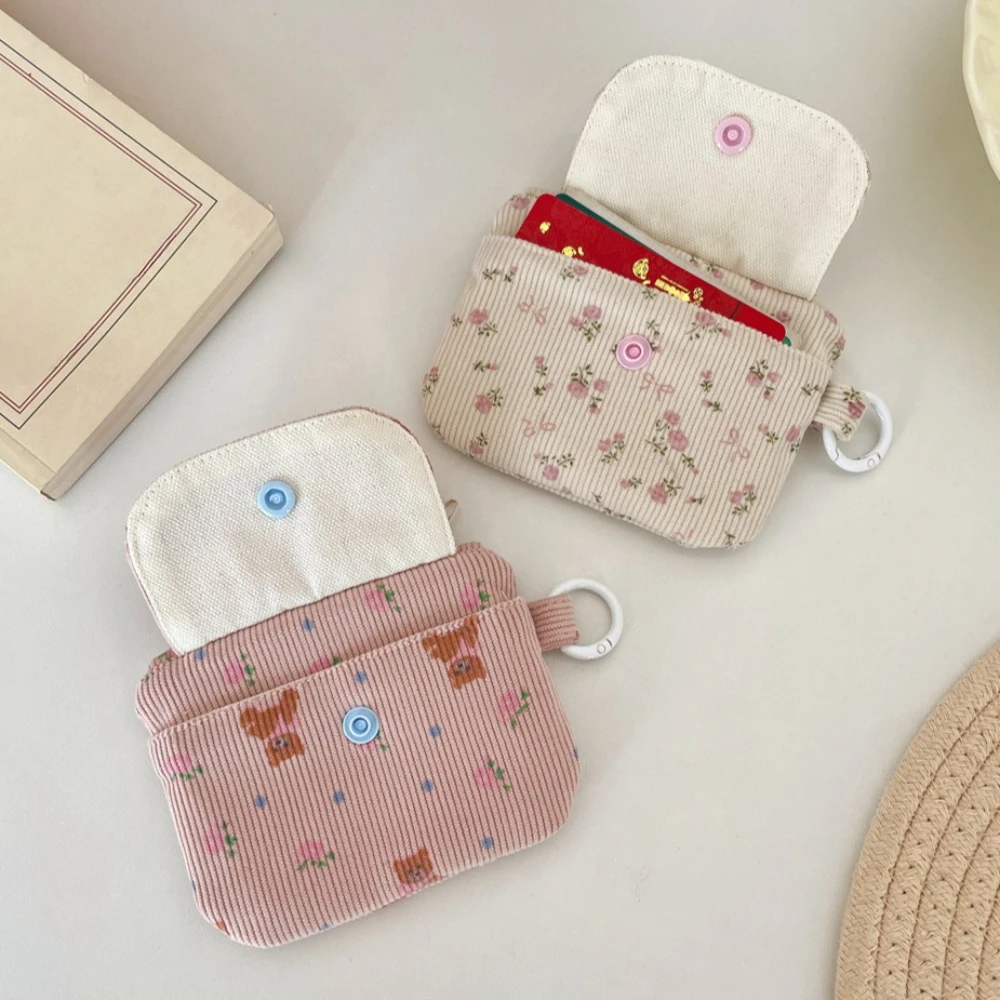Corduroy Printed Hasp Zipper Coin Purse with Key Ring Kids Cute Purse Small Wallet Zipper Credit Card Holder ID Bag Card Bag