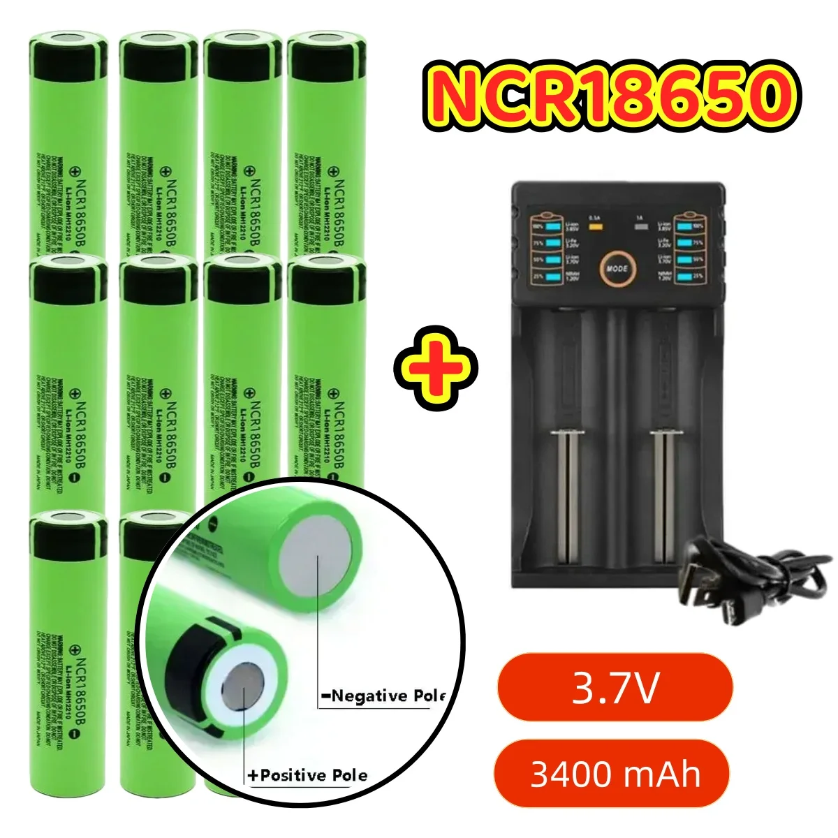 

Горячая Распродажа, 100% оригинальная импортная аккумуляторная батарея + зарядное устройство, литиевая батарея NCR186550 34B 3,7 В 3400 мАч + зарядное устройство 201