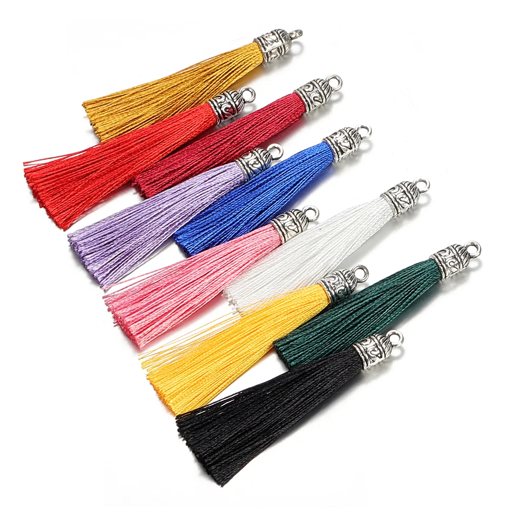 10pcs 5cm Polyester Tassel with Caps Tassels Pendants DIY Earrings Charm  Cellphone Straps For jewelry Making Accessories