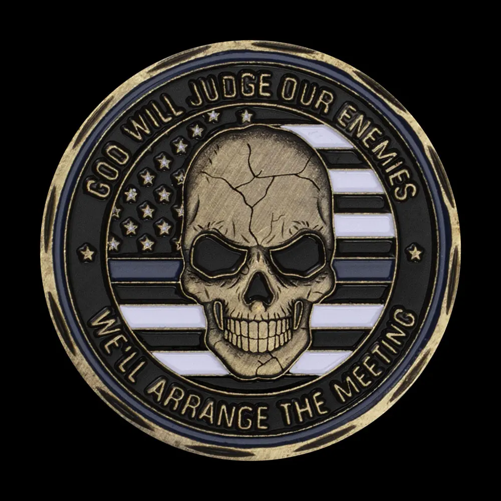 United States Blue Line Skull Bronze Coin To Protect and Serve Collectible Challenge Coin Police Officer Commemorative Coin