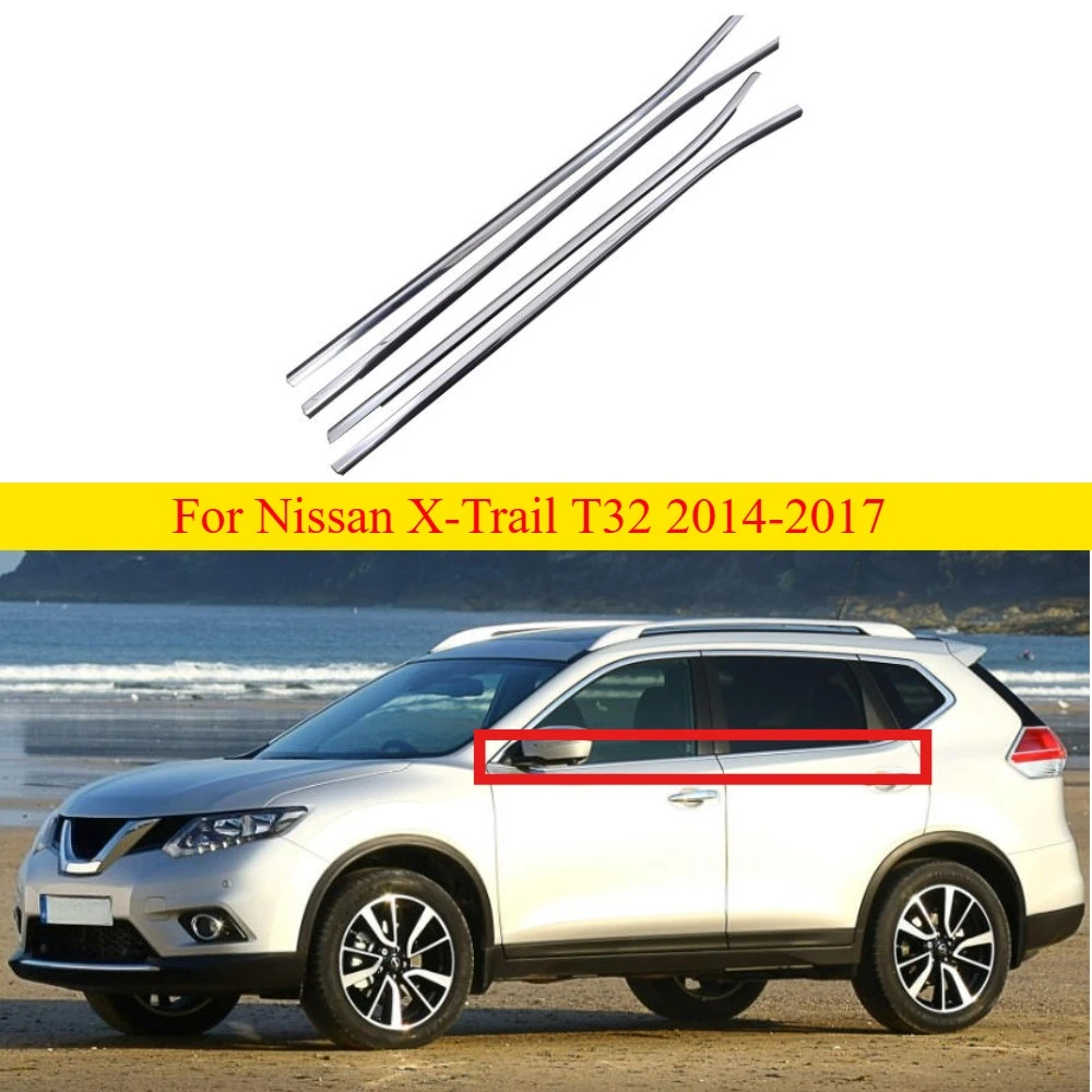 4 Pcs Chrome Outside Windows Moulding Trim for Nissan X-Trail T32 2014-2017 Glass Rubber Weatherstrip 80820-4CL0A