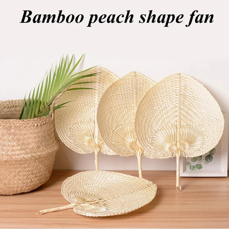 1/10/20pcs DIY Peach-shaped Pure Handmade Bamboo Woven Fan Summer Cooling Colored Chinese Style Hand Fans For Home Wedding Decor