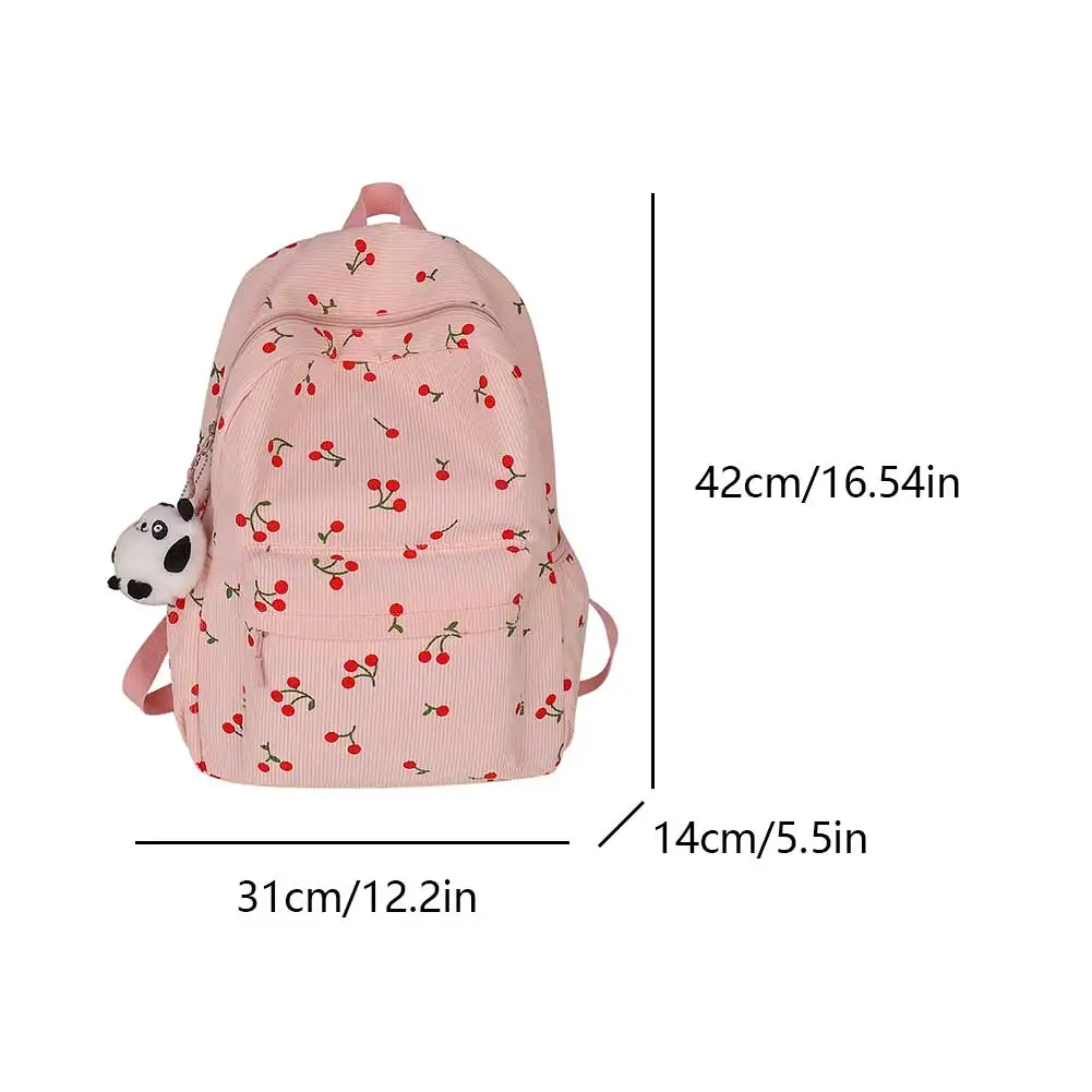 Corduroy Backpack Cherry Pattern Women Cute Book Bag Adjustable Strap Laptop Backpack Zipper Rucksack for Work Shopping School