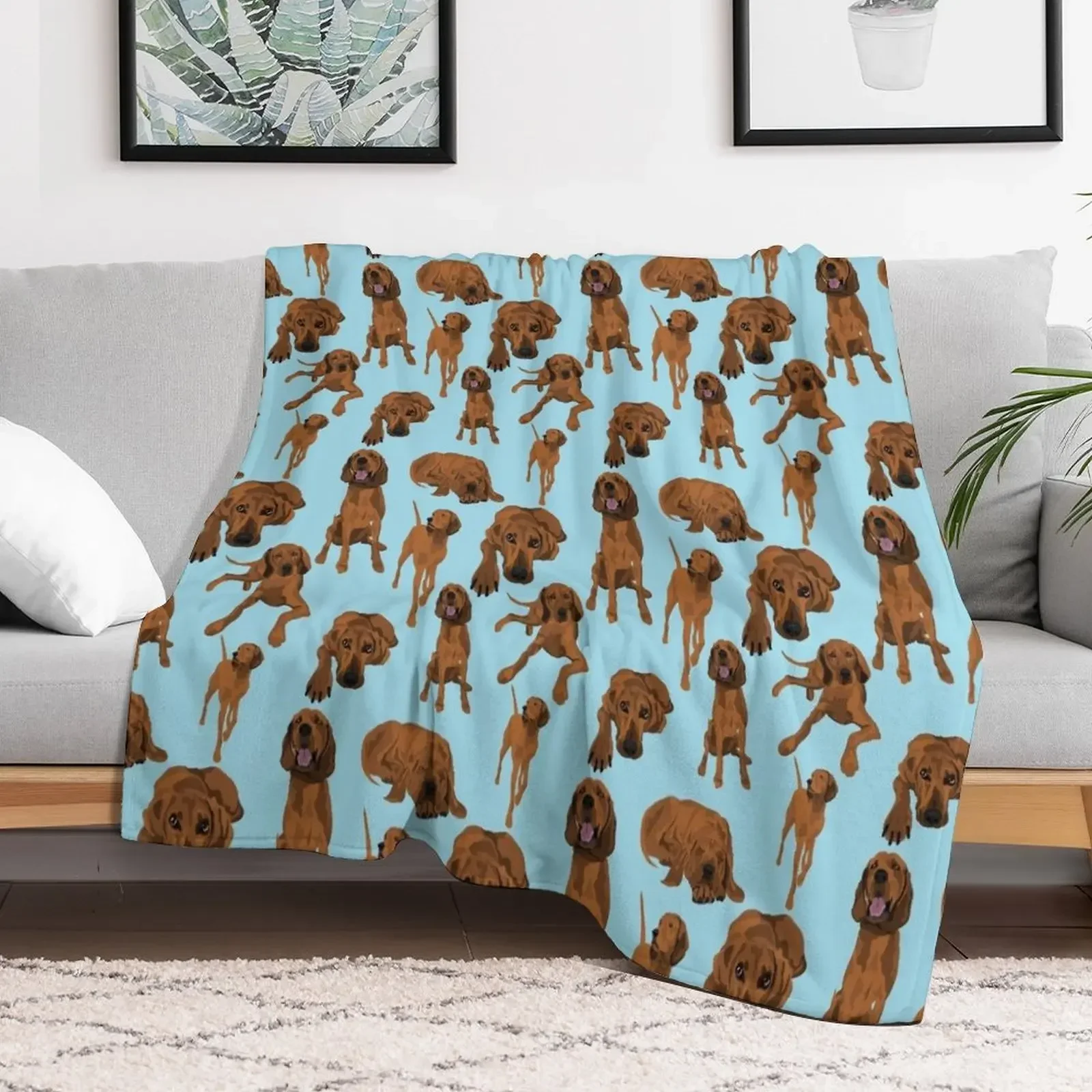 Redbone Coonhounds on Blue Throw Blanket Cute Plaid Winter beds Blankets