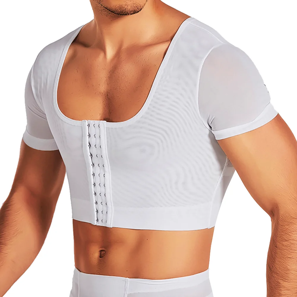 Men's Chest Short Sleeves Sweat Chest Tight-fitting Underwear Body Shaper Corset Support Belt Chest Compression Shapewear Tops