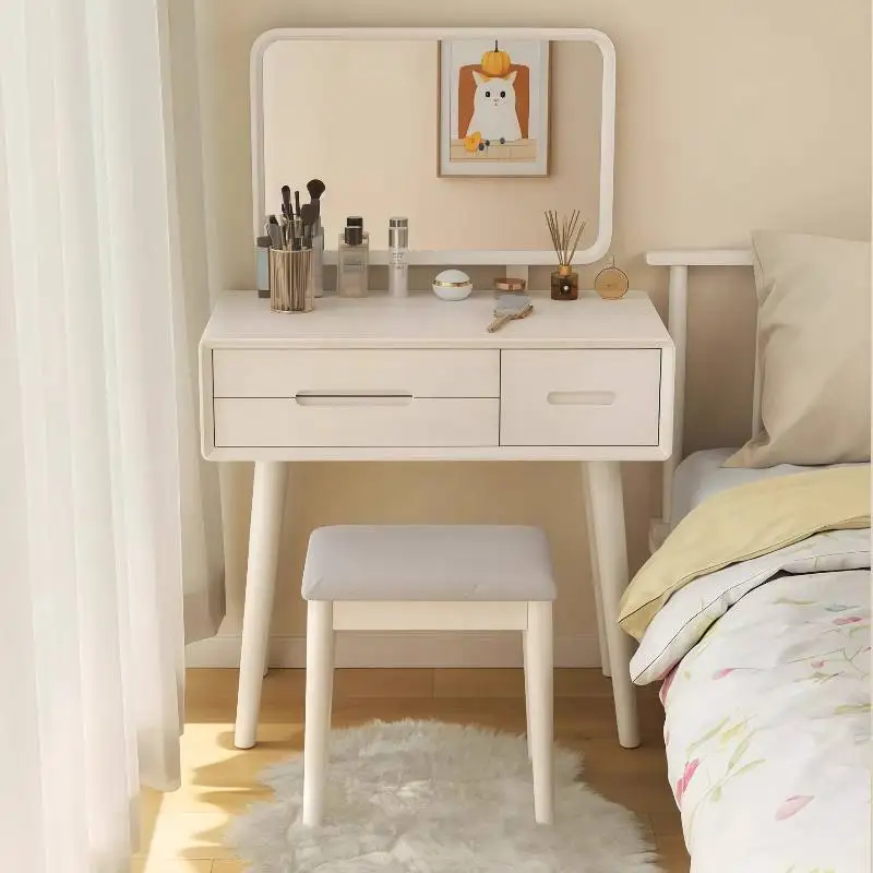 

Decor Luxury Makeup Vanity Desk European White Mirror Modern Makeup Vanity Desk Vintage Corner Kaptafel Bedroom Furniture