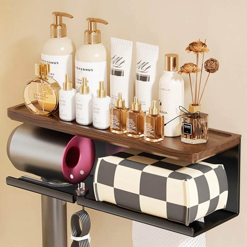 

Держатель для фена из орехового дерева для фена Dyson, подставка, самоклеящийся держатель для туалетной бумаги, настенное крепление, деревянная полка для хранения в ванной комнате