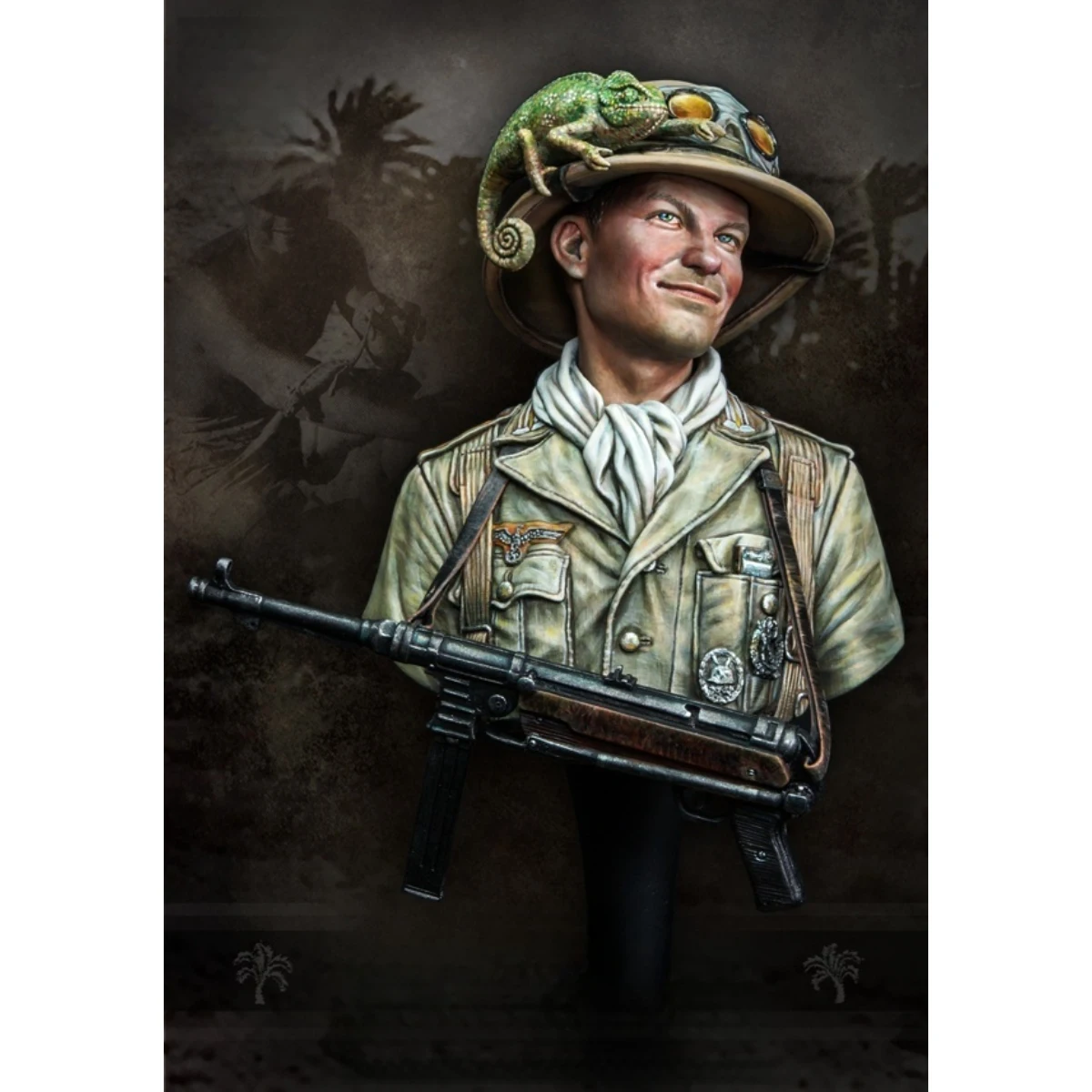 ชุดโมเดลเรซิ่น 1/10 แบบยังไม่ได้ลงสี รูปทหารกองทัพเยอรมันแอฟริกันสวมหมวกกิ้งก่า แบบยังไม่ได้ประกอบและยังไม่ได้ลงสี GK, 1629X